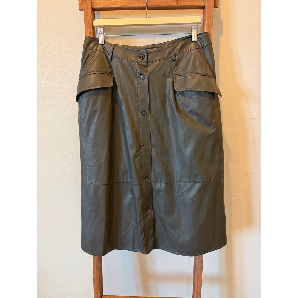 Banana Republic Olive Green Faux Leather Midi Skirt - Picture 2 of 9